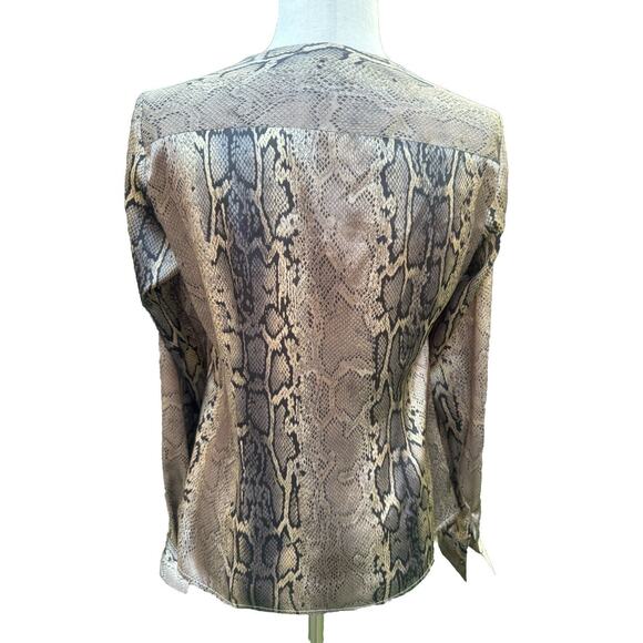 SU Silk Blouse Polish Reptile Brown Plunge cocktail Small 6 38 Poland Designer‎ - Picture 3 of 6